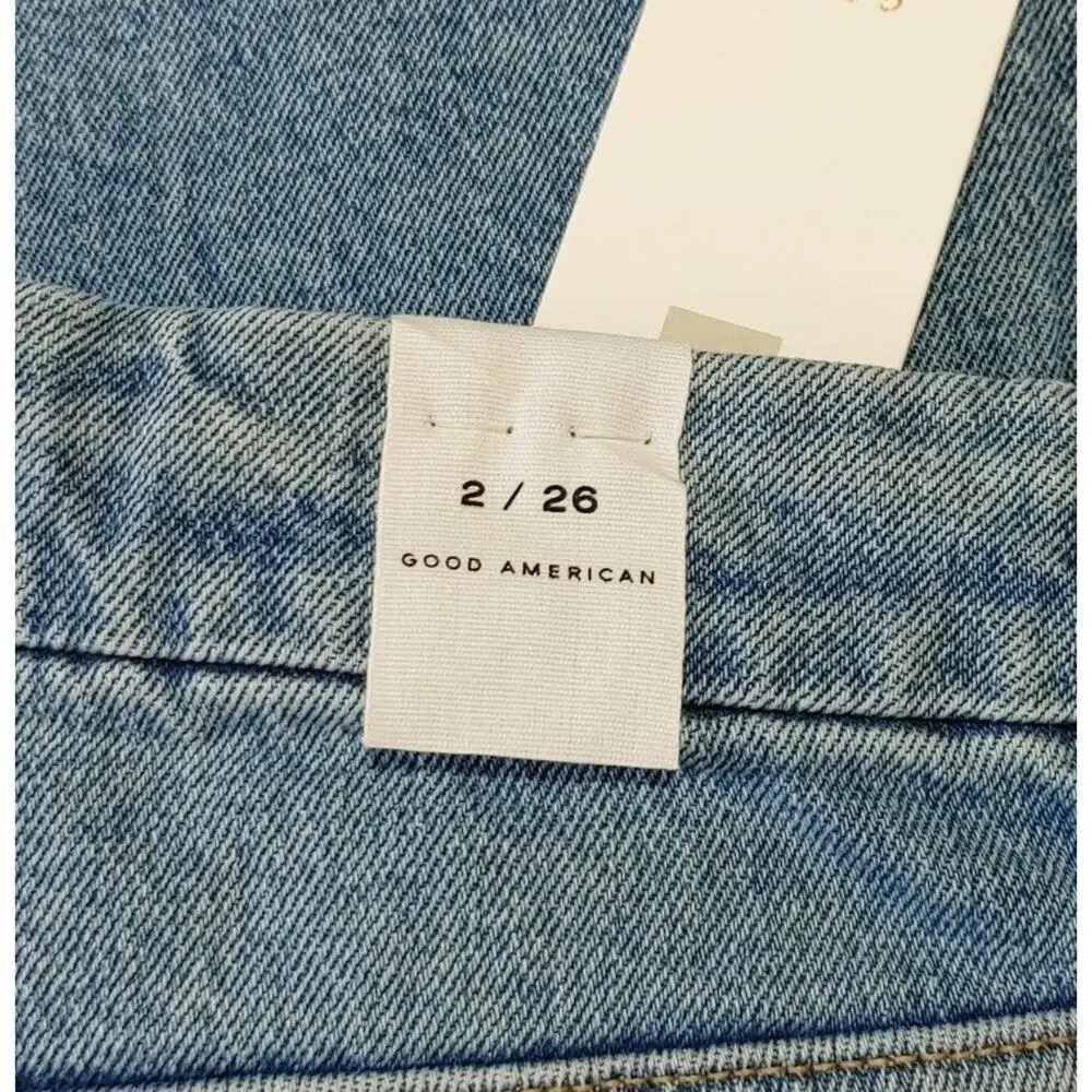 Good American Good Boy Destroyed High Waist Jeans Indigo085 Womens Size 2 NWT - Picture 6 of 10